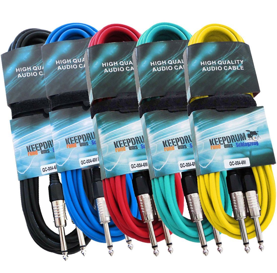 keepdrum 5x Mono-Klinkenkabel 6m Farben-Set Audio-Kabel von keepdrum