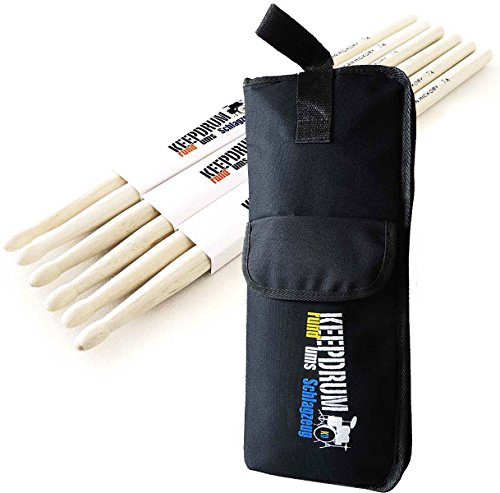 keepdrum 7A Hickory Drumsticks Schlagzeug-Stöcke 3 Paar + Stickbag SB-01 von keepdrum