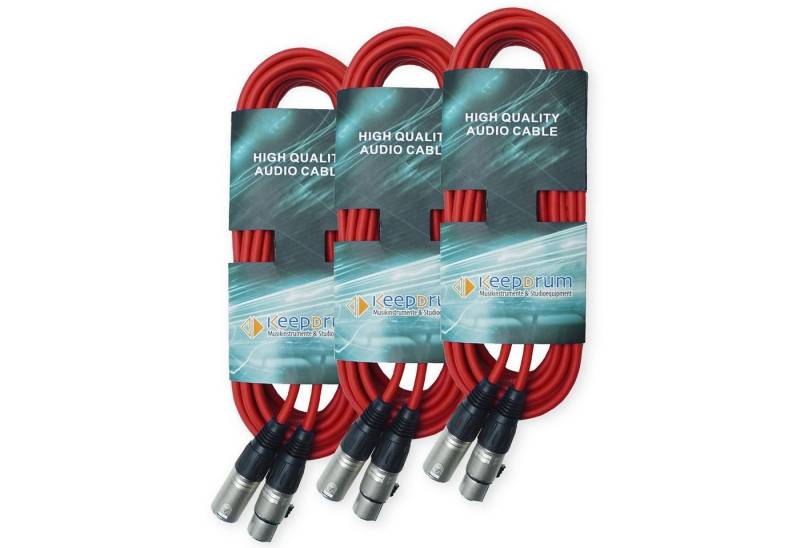 keepdrum DMX-Kabel Lichtkabel Elektro-Kabel, 3-pol XLR Stecker, zu XLR-Buchse (10 cm), Rot 3 Stück von keepdrum