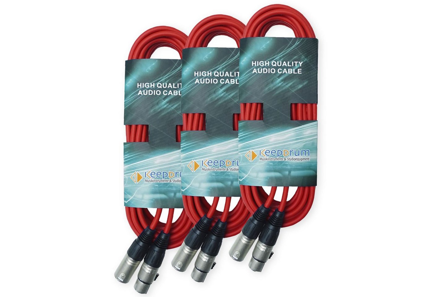 keepdrum DMX-Kabel Lichtkabel Elektro-Kabel, 3-pol XLR-Stecker, zu XLR-Buchse (15 cm), Rot 3 Stück von keepdrum