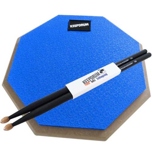 keepdrum DP-BL Practice Drum Pad Blau Übungspad 8mm + 1 Paar 5BB BLACK Drumsticks von keepdrum