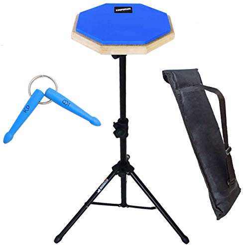 keepdrum DP-BL SET Practice Pad mit Ständer u.Tasche + Schlüsselanhänger Mini Drumsticks Blau von keepdrum