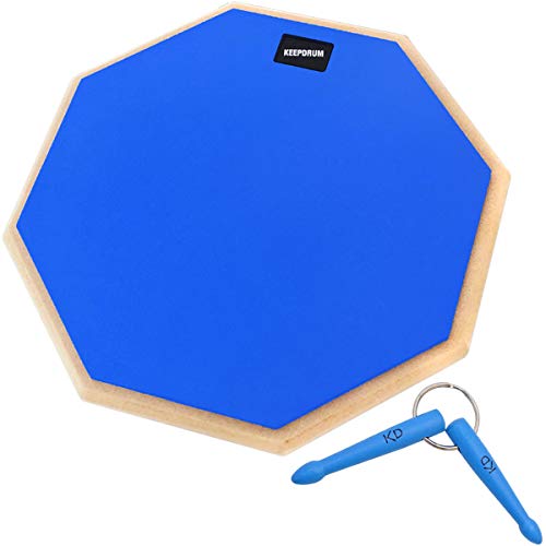 keepdrum DP-BL12 Drumpad Practice Pad Blau Übungspad 12 + Schlüsselanhänger Mini-Drumsticks Blau von keepdrum