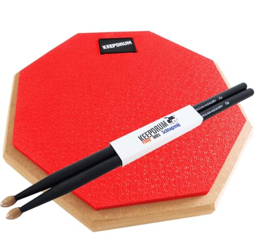 keepdrum DP-RD Practice Pad Rot Übungspad 8mm Gewinde + 1 Paar 5BB BLACK Drumsticks von keepdrum