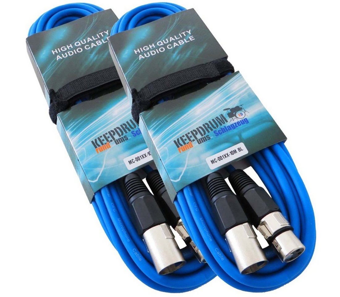 keepdrum MC-001XX 10m Mikrofonkabel Blau Audio-Kabel, XLR, 2 Stück von keepdrum