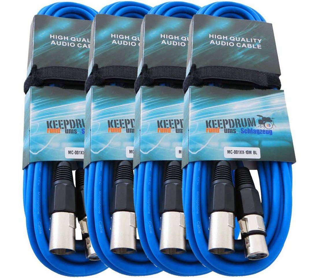keepdrum MC-001XX 10m Mikrofonkabel Blau Audio-Kabel, XLR, 4 Stück von keepdrum