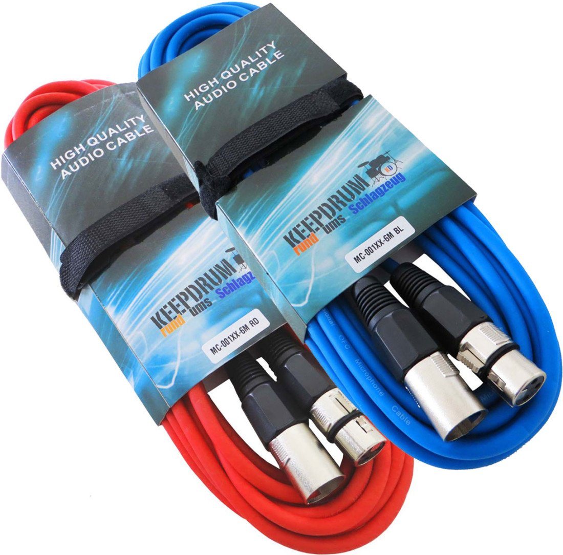 keepdrum MC-001XX 6m Mikrofonkabel Audio-Kabel, XLR, 1x Rot 1x Blau von keepdrum