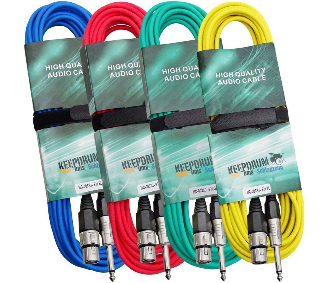 keepdrum MC003XJ 10m Mikrofonkabel 4 Stück Audio-Kabel, XLR, 6,35-mm-Klinke, Farbset von keepdrum