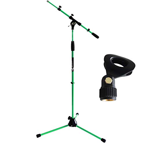 keepdrum MS106 Mikrofonständer mit Galgen u. Metall-Sockel + Klammer (Grün) von keepdrum