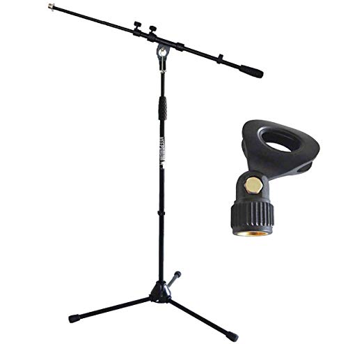 keepdrum MS106 Mikrofonständer mit Galgen u. Metall-Sockel + Klammer (Schwarz) von keepdrum