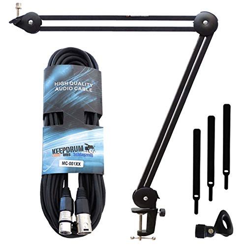 keepdrum MS138 Mikrofonarm-Stativ Gelenkarm-Stativ + keepdrum Mikrofonkabel XLR 6m von keepdrum