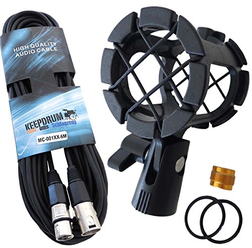 keepdrum PCMH1 Spinne elastische Halterung Shockmount + 6m XLR Mikrofon-Kabel von keepdrum