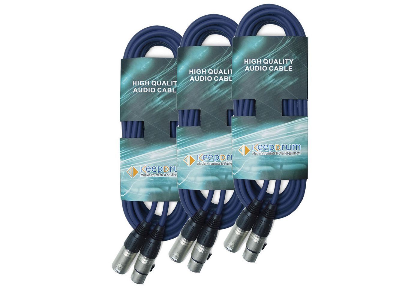 keepdrum keepdrum DMX-Kabel Set Blau 3-pol XLR je 2x 3m-10m-15m Audio-Kabel von keepdrum