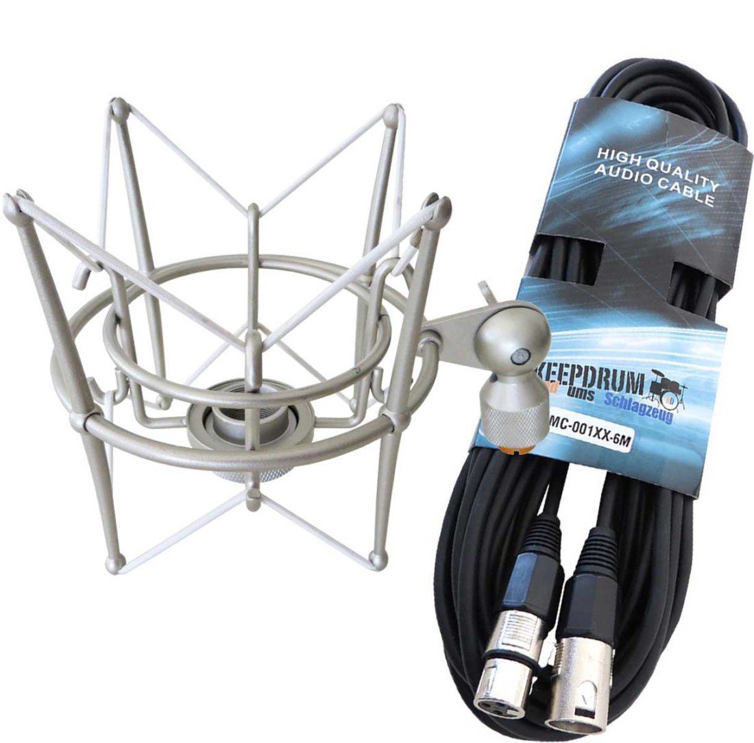 keepdrum keepdrum MS089SV Silber Mikrofon-Spinne mit Kabel Mikrofon-Halterung, (Mikrofonspinne, Silber, mit XLR-Kabel) von keepdrum