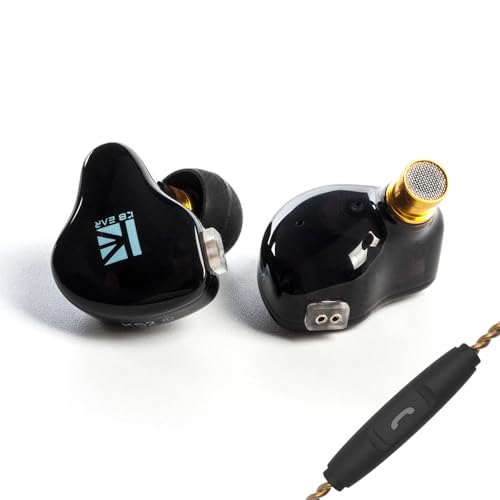 keephifi KBEAR KS2 IEM kopfhörer, in Ear Monitor 1BA + 1DD IEM, 10 mm Verbundmembran-Einheiten, 6N OFC-Kopfhörer abnehmbare Kabel, geräuschisolierende Ohrhörer (schwarz,mit mikro) von keephifi