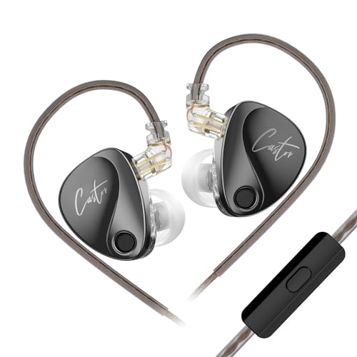 KZ Castor In Ear Monitor, Dual Dynamic Treiber, kabelgebundenes HiFi IEM, verbesserte Bass Sound abstimmung für In-Ear-Kopfhörer, abnehmbares 2-poliges Kabel (schwarz verbesserter Bass,mit Mikro) von keephifi