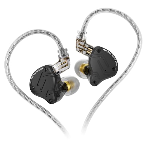 KZ ZS10 PRO X KZ In-Ear-Monitor-Kopfhörer, 1DD 4BA IEM Kopfhörer, kabelgebundene HiFi mit Legierungs-Frontplatte, abnehmbares 0,75 mm 2-poliges Kabel für audiophile Musiker (schwarz,kein mikro) von keephifi