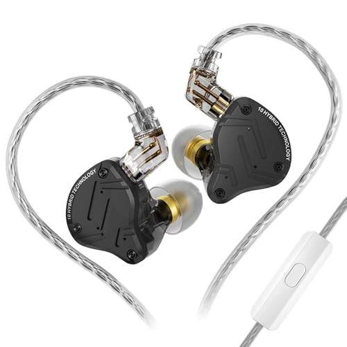 KZ ZS10 PRO X In-Ear-Monitor-Kopfhörer, 1DD 4BA Hybrid-Treiber, kabelgebundene HiFi-Kopfhörer IEM mit Legierungs-Frontplatte, abnehmbares 0,75 mm 2-poliges Kabel für audiophile Musiker (schwarz, mit von keephifi