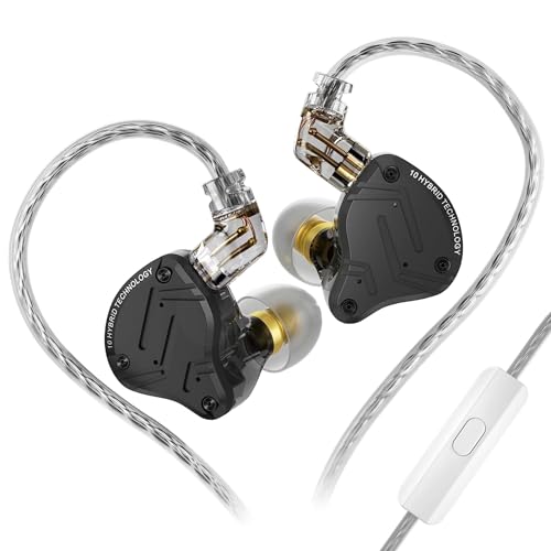 KZ ZS10 PRO X KZ In-Ear-Monitor-Kopfhörer, 1DD 4BA IEM kopfhörer, kabelgebundene HiFi-Kopfhörer IEM mit Legierungs-Frontplatte, abnehmbares 0,75 mm 2-poliges Kabel für Audiophile(schwarz, mit mikro) von keephifi