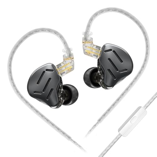 keephifi KZ Zax In-Ear-Kopfhörer, 16 Einheiten, HiFi-Rauschunterdrückung, hybrid-gesteuerter IEM-Kopfhörer, Zinklegierung, Ohrhörer mit abnehmbarem, versilbertem Upgrade-Kabel (Schwarz, mit Mikro) von keephifi