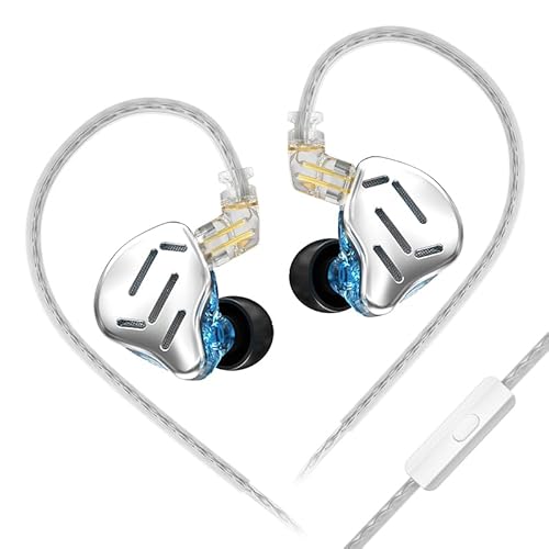 keephifi KZ Zax In-Ear-Kopfhörer, 16 Einheiten, HiFi-Rauschunterdrückung, hybrid-gesteuerter KZ IEM-Kopfhörer, Zinklegierung, Ohrhörer mit abnehmbarem, versilbertem Upgrade-Kabel (Silber, mit Mikro) von keephifi