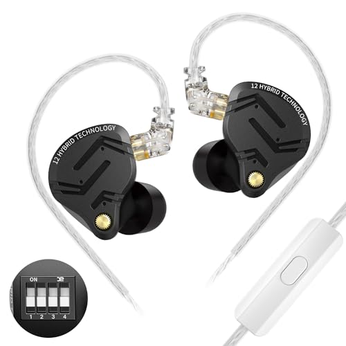keephifi KZ ZS12 PRO X1DD&5BA IEM kopfhörer Kabelgebundene Ohrhörer, KZ In-Ear-Monitor,KZ In-Ear-Kopfhörer, 10 mm dynamischer Treiber, 4 professionelle Einstellschalter (Tuning-Version, mit mikro) von keephifi