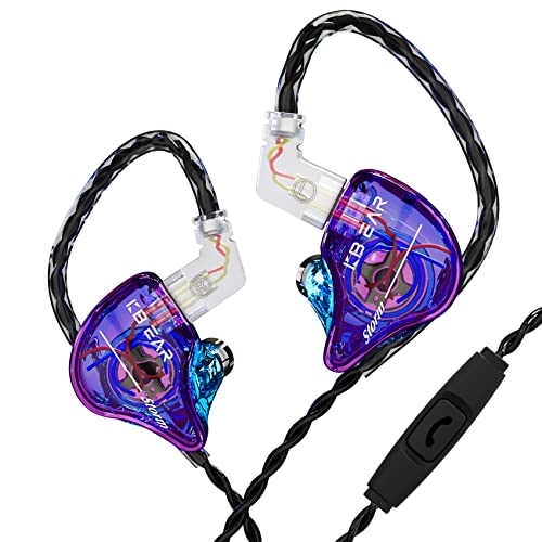 keephifi KBEAR Storm IEM Kopfhörer, In Ear Monitor, dynamischer Treiber-In-Ear-Kopfhörer, professionelle Ohrhörer mit Kabel für Musiker, Sänger, Gitarristen(blau lila,mit mikro) von keephifi
