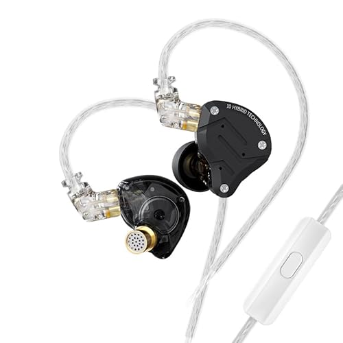 keephifi KZ ZS10 Pro In-Ear-Ohrhörer, 4BA+1DD 5 Treiber In-Ear-Monitore HiFi-Metall-Kopfhörer mit Edelstahl-Frontplatte in Ear-Kopfhörer, 2-poliges, abnehmbares Kabel (Mattschwarz mit Mikrofon) von keephifi