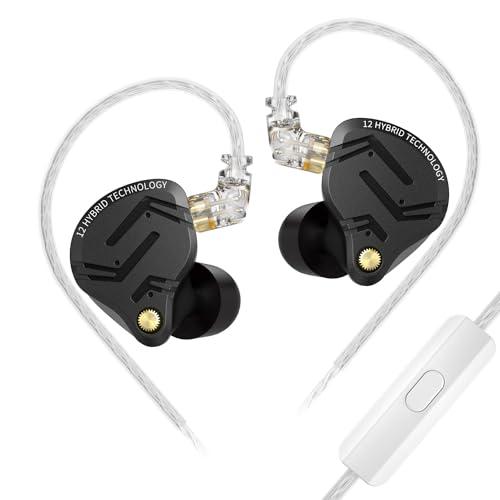 keephifi KZ ZS12 PRO X IEM, 1DD 5BA IEM kopfhörer KZ In-Ear-Monitor-Ohrhörer KZ IEM mit hochreinem versilbertem Kabel für verlustfreie Übertragung (Standard Version, mit Mikro) von keephifi