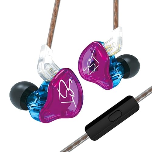 keephifi KZ ZST Kabelgebundene KZ IEM Kopfhörer mit Mikrofon, 1BA + 1DD HiFi-In-Ear-Kopfhörer, Geräuschunterdrückung, kabelgebunden mit Stereo-Bass, Schlagzeuger (Lila, mit Mikrofon) von keephifi