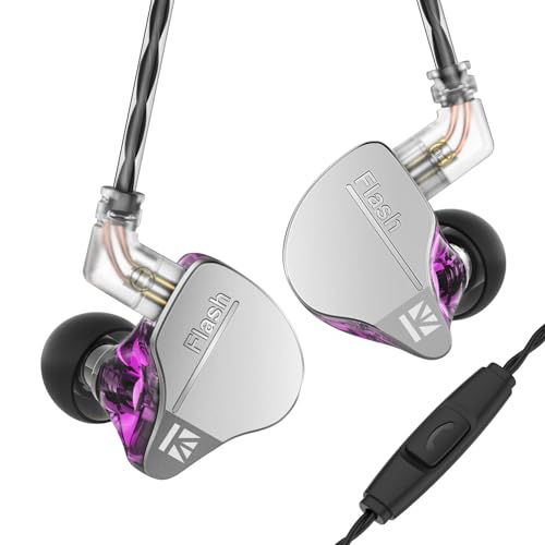 keephifi Kbear IEM Flash 1BA+1DD Kopfhörer HiFi in Ear Monitor, In-Ear Monitor mit CNC-Deckel, dynamischer Treiber 10 mm, abnehmbares Kabel (Violett, mit Mikro) von keephifi