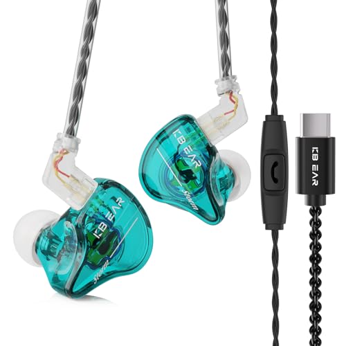 keephifi Kbear Storm USB-C-In-Ear-Kopfhörer, kabelgebunden, 10 mm, dynamischer Treiber, IEM mit abnehmbarem Kabel, für Sänger, Musiker, Audiophile (Grün, mit Mikrofon) von keephifi