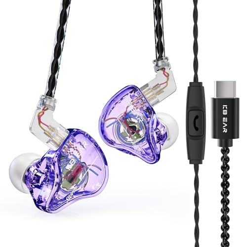 keephifi KBEAR Storm In-Ear-Kopfhörer für Musiker, Sänger, Audiophile, In-Ear-Kopfhörer, 10 mm, stark, magnetisch, dynamische Treiber-Ohrhörer (lila, USB C mit Mikrofon) von keephifi