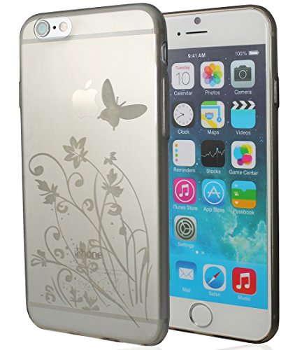 keib Hülle Apple iPhone 6 (4.7") Schwarz Titan Premium Silikon TPU Bumper Cover Tasche Case Schutzcase Schmetterling von keib