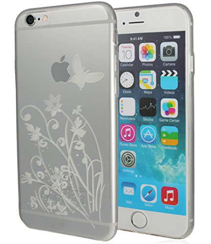 keib Hülle Apple iPhone 6 (4.7") Weiß Premium Silikon TPU Bumper Cover Tasche Case Schutzcase Schmetterling von keib