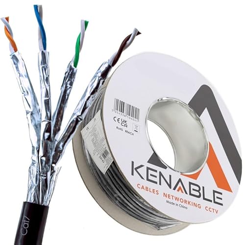 Außen Abgeschirmtes CAT7 Aussen Verwendung Kupfer Ethernet Kabel SF/FTP Kabelrolle 50 m [50 Meter/50m] von kenable