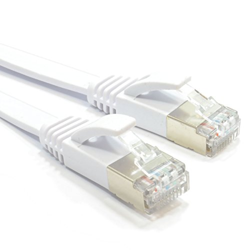 Flach CAT6A S/STP Abgeschirmtes 500MHz Ethernet LAN Kabel RJ45 15 m Weiß [15 Meter/15m] von kenable