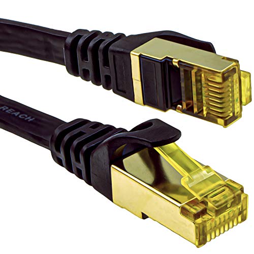 Flach CAT7 FTP Abgeschirmtes 600MHz 10Gbps Ethernet LAN Kabel RJ45 20 m Schwarz [20 Meter/20m] von kenable