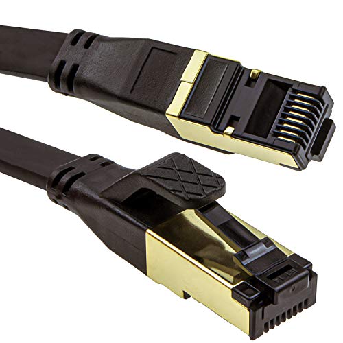 Flach CAT8 SSTP Abgeschirmtes 2000MHz 40Gbps Hoch Geschwindigkeit Ethernet Kabel RJ45 1 m Schwarz [1 Meter/1m] von kenable