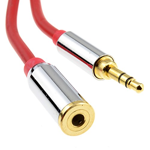 Profi Metall Rot 3,5 mm Stereo Klinkenstecker Kopfhörer Verlängerung Kabel 0,5 m 50 cm [0.5 Meter/0,5m] von kenable