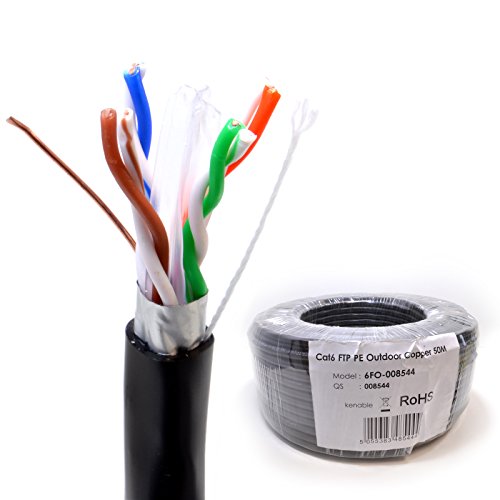 kenable Außen Abgeschirmtes CAT6 Aussen Verwendung Kupfer Ethernet Kabel FTP Kabelrolle 50 m [50 Meter/50m] von kenable