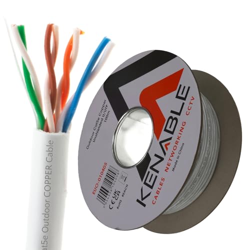 kenable Außen CAT5e Aussen Verwendung Kupfer Ethernet Netzwerk Kabel Kabelrolle UTP 100 m Weiß [100 Meter/Cat5e 100m] von kenable