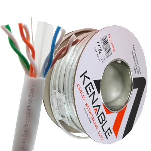 kenable Außen CAT6 Aussen Verwendung Kupfer Ethernet Netzwerk Kabel Kabelrolle UTP 100 m Weiß [100 Meter/Cat6 100m] von kenable