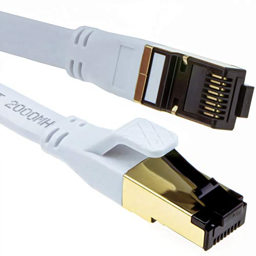 kenable Flach CAT8 SSTP Abgeschirmtes 2000MHz 40Gbps Hoch Geschwindigkeit Ethernet Kabel RJ45 2 m Weiß [2 Meter/2m] von kenable