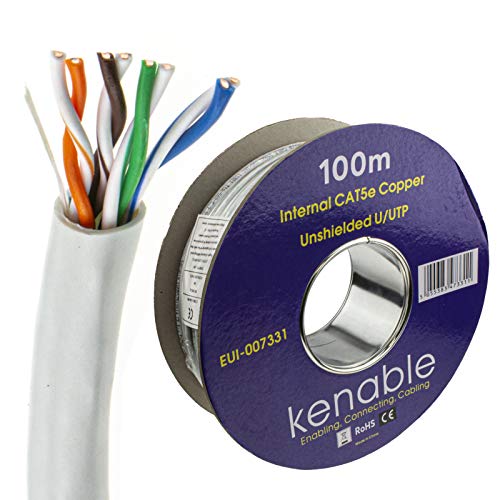 kenable Indoor CAT5e U/UTP Kupfer Ethernet Netzwerk Solid Kabel Kabelrolle 24AWG 100 m Grey [100 Meter/100m] von kenable