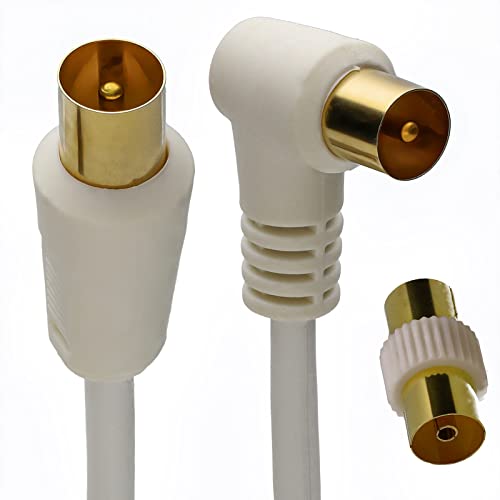 kenable RF Rechts Abgewinkelt TV Antenne Digitale Erdgebundene Stecker Video Kabel & Kupplung Vergoldeten 2 m Weiß [2 Meter/2m] von kenable