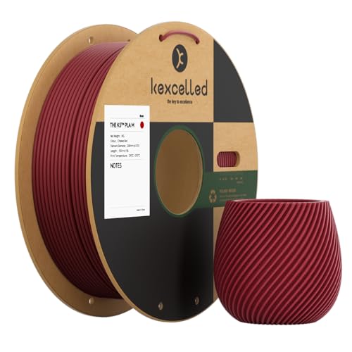 2,85mm Matte PLA Filament +/- 0,03mm, kexcelled 3D Drucker Filament, Matt Textur, Glanzfreie Farbe, 1kg Spule (2,2lbs), Passend für die Meisten FDM-Drucker, Verbesserte Ordentliche Wicklung, Kirschrot von kexcelled