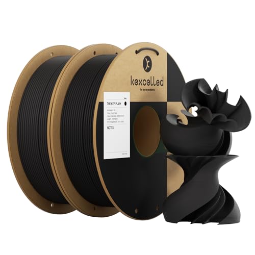kexcelled Matte PLA 2,85 mm Filament, 2 Pack, 3D Drucker Filament +/- 0,03 mm, 2 kg Spule (4,4 lbs), Papprolle, PLA Bundle, Glanzfreie Farbe, Matt Textur, Schwarz von kexcelled