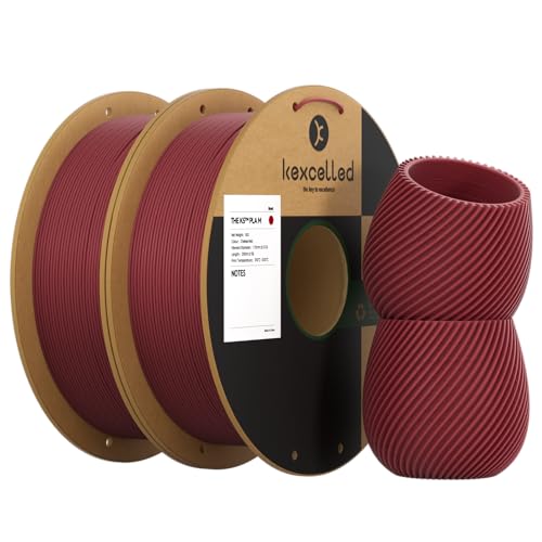 Matte PLA Filament 1,75mm, kexcelled 3D Drucker Filament +/- 0,03 mm, 2kg Spule (4,4lbs), Papprolle, PLA Bundle, Glanzfreie Farbe, Matt Textur, 2 Pack, Kirschrot von kexcelled