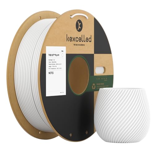 Mattes PLA-Filament, 2,85 mm, kexcelled PLA 3D-Drucker-Filament, glänzende Farbe +/- 0,03 mm, mattierte Textur, 1-kg-Spule, passend für die meisten FDM-Drucker, Weiß von kexcelled